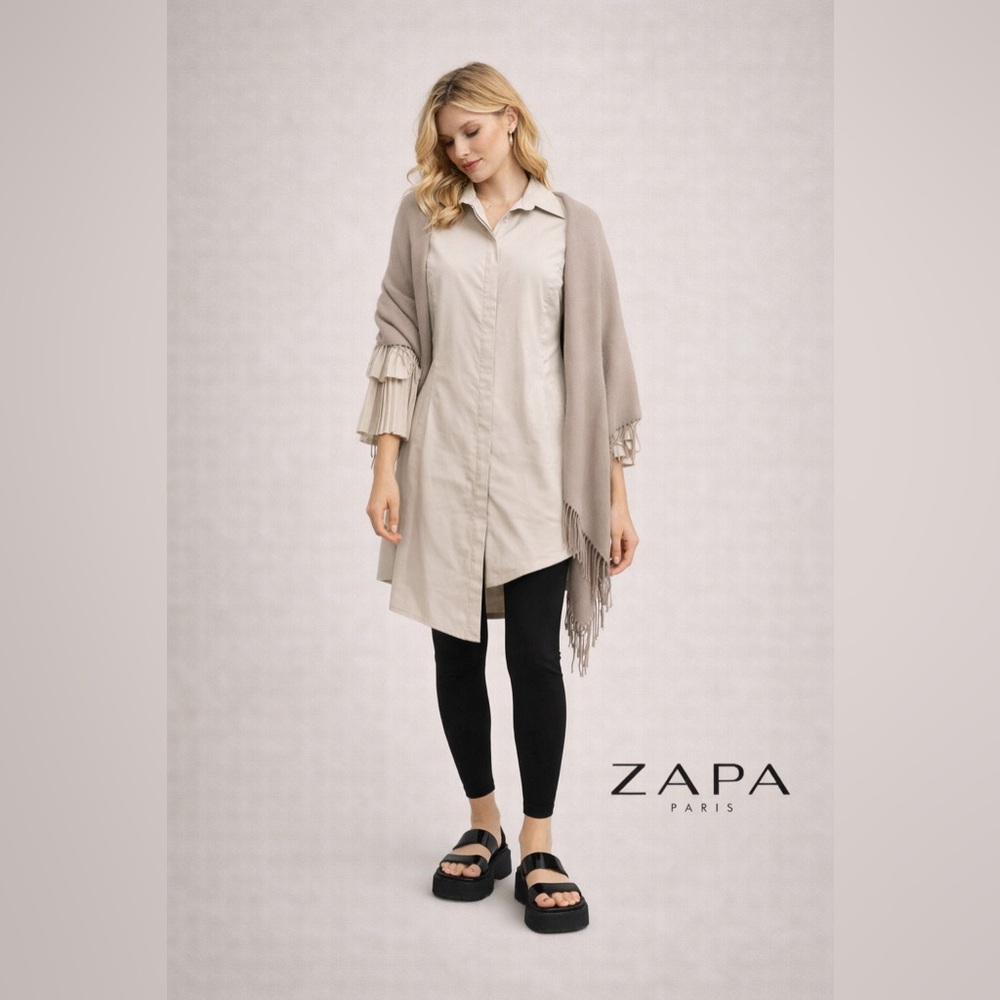 ZAPA, Paris Stone Cotton Blend Shirt, Tiered Bell Sleeves French Size Medium - Picture 7 of 11